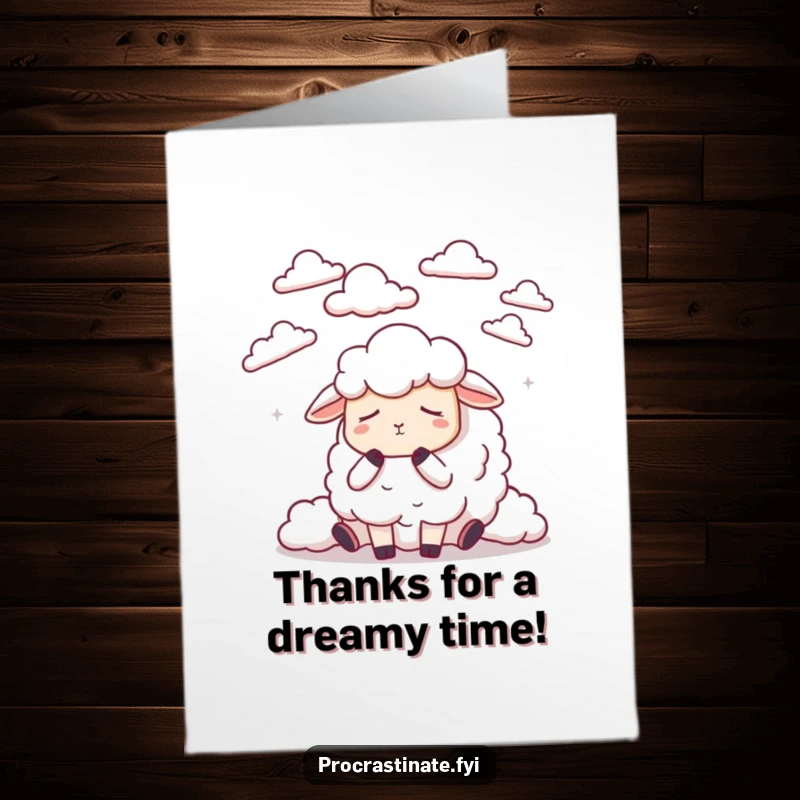 Funny free printable thank you card featuring a dozing sheep counting clouds, perfect for a peaceful thank you.