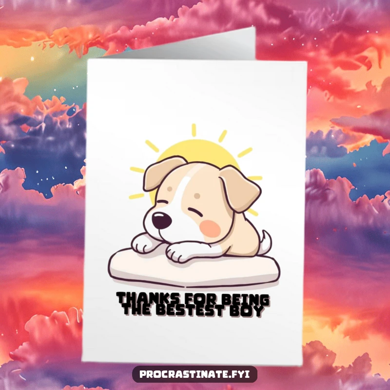 Funny Free Printable Thank You Card: A serene dog lounging in a sunbeam, conveying thanks with ultimate relaxation.