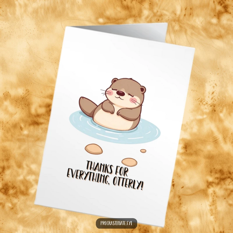 Funny Free Printable Thank You Card: A content otter floats peacefully, sending warm thank you wishes with a gentle, happy vibe.