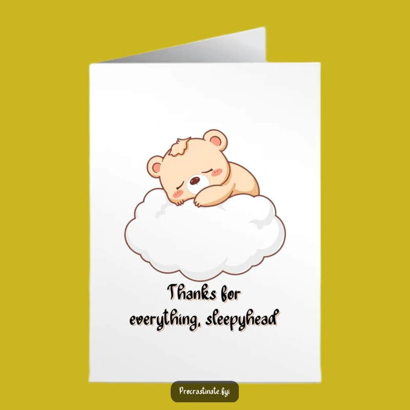 Free Printable Thank You Card: Sleepy Bear Cloud Nap, Sweet Funny Download