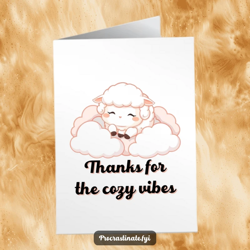 Funny Free Printable Thank You Card showing a fluffy sheep blissfully sleeping on clouds, a peaceful way to show gratitude.