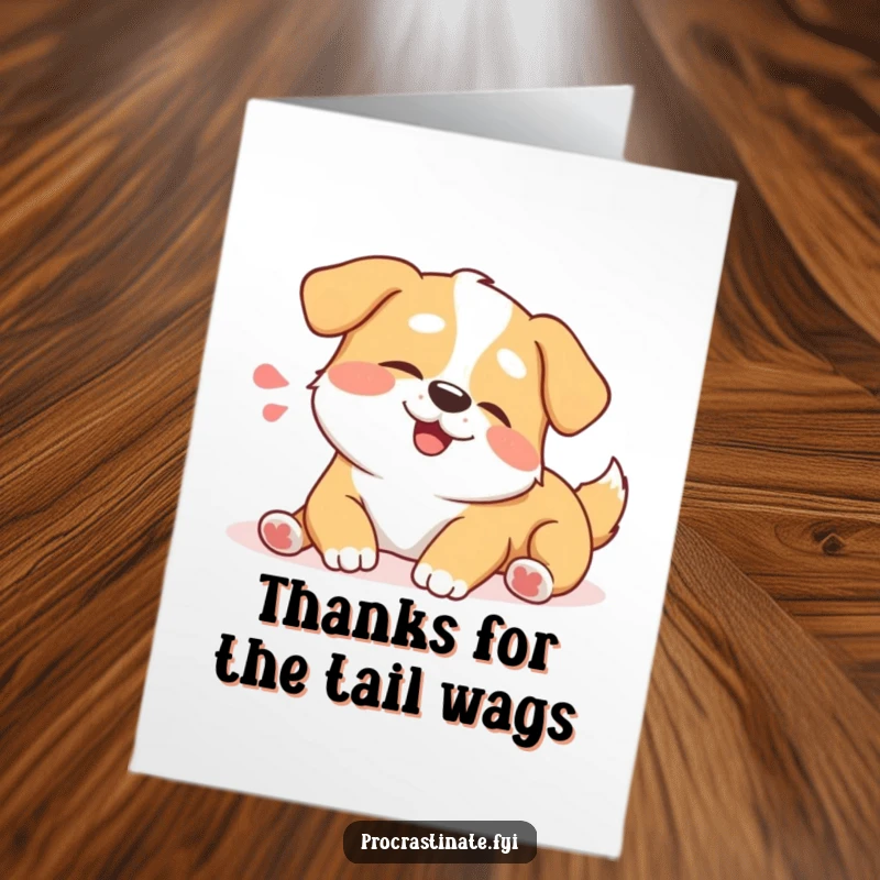 Funny Free Printable Thank You Card with a happy dog stretching lazily, sighing contentedly as a sign of gratitude.