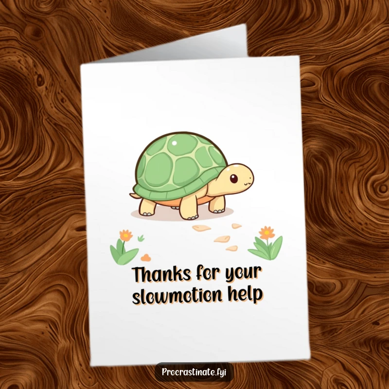 Funny Free Printable Thank You Card: Cute kawaii turtle inching slowly along a path, conveying a heartfelt thank you.