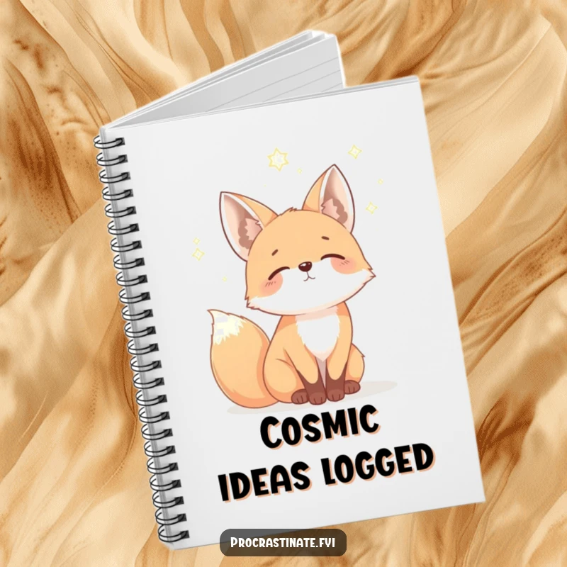 Funny fox notebook showing a mellow fox gazing dreamily at a starry sky, perfect for jotting down inspired ideas.