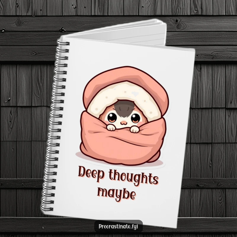 Funny notebook cover with a creature peeking out from a blanket, symbolizing a cozy and private space for thoughts.