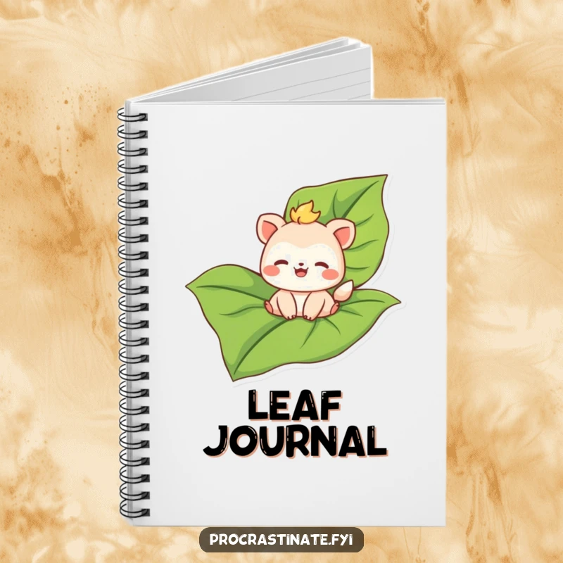 Funny notebook featuring a joyful animal character floating on a large leaf, ready to capture your inspired thoughts.