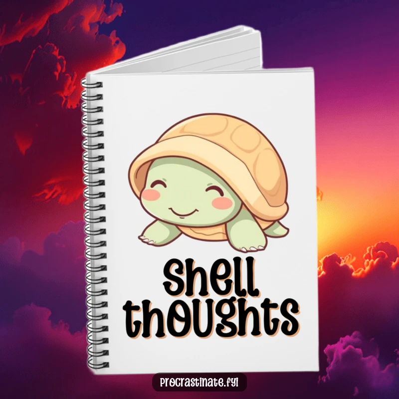 Funny mellow turtle with a contented smile emerging from its shell, perfect for a peaceful journal cover.