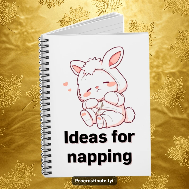 Funny bunny in pajamas stretching lazily, ready to take notes on a high-quality notebook cover.