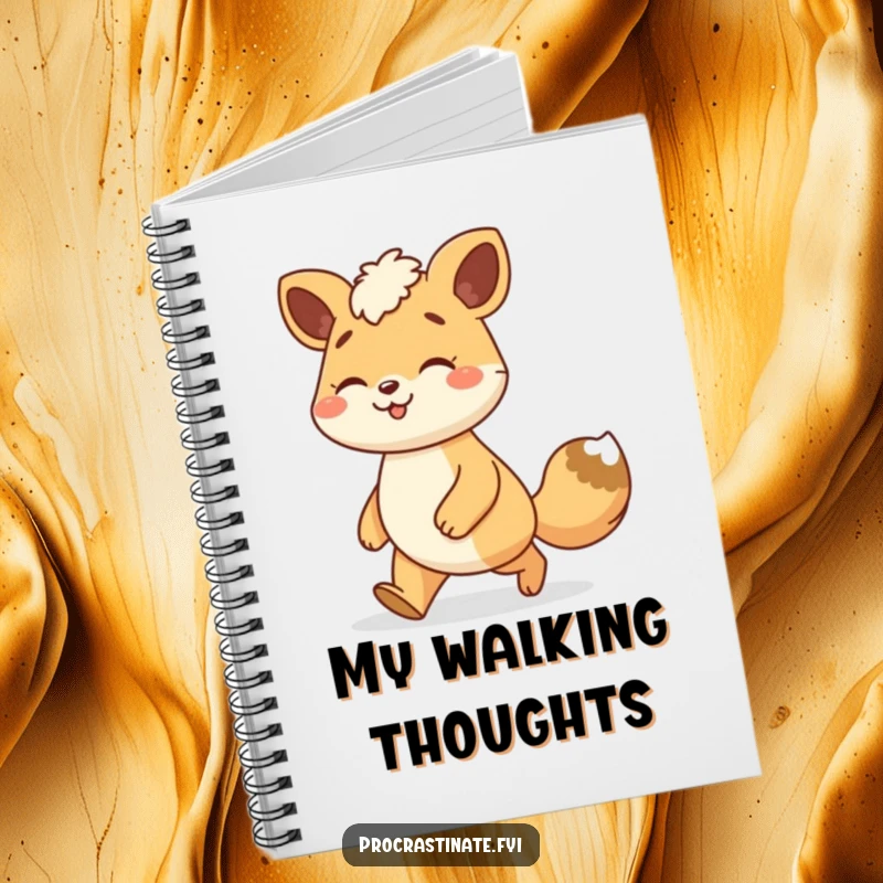Funny animal character notebook featuring a smiling creature enjoying a leisurely stroll with a relaxed gait, perfect for writing calm ideas.