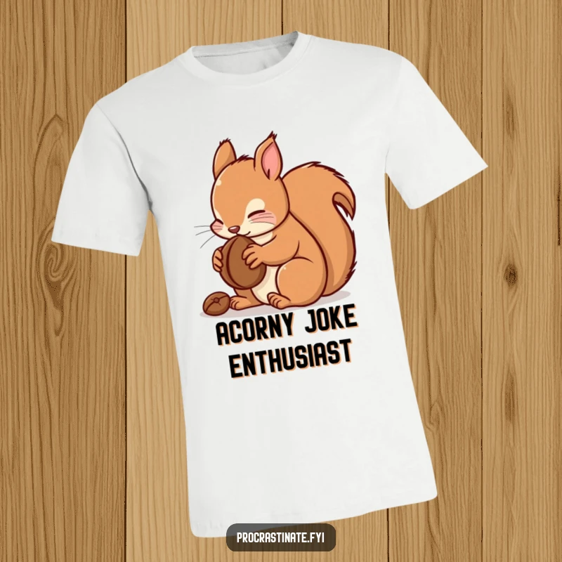 Funny kawaii squirrel t-shirt depicting a cute squirrel enjoying a nut, bringing smiles and laughter with its adorable action.