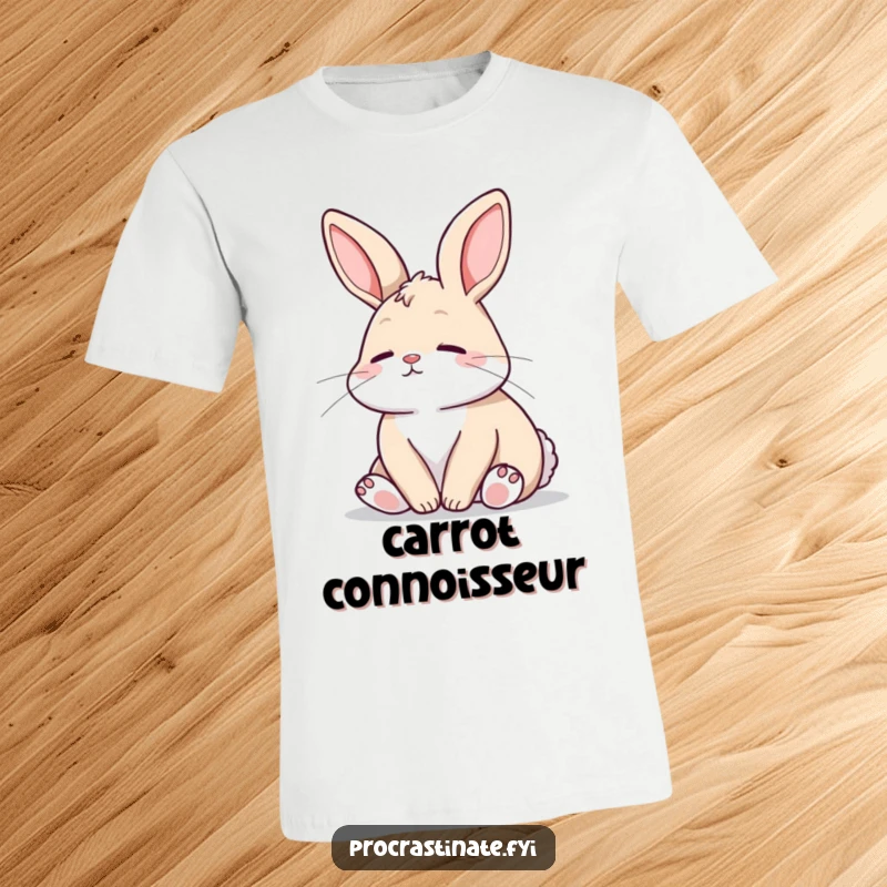 Funny Bunny T-Shirt: A relaxed bunny with a peaceful expression gazes thoughtfully, a humorous and serene piece of apparel.