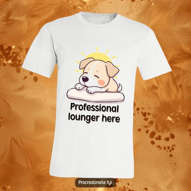 Funny dog t-shirt showcasing a peaceful dog enjoying a sunbeam stretch, radiating comfort and a wonderfully amusing laziness.