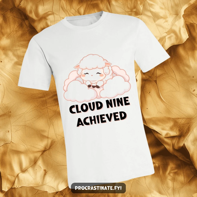 Funny Sheep T-Shirt: A delightful fluffy sheep rests on soft clouds, eyes closed in blissful sleep, a cozy and humorous clothing gift.