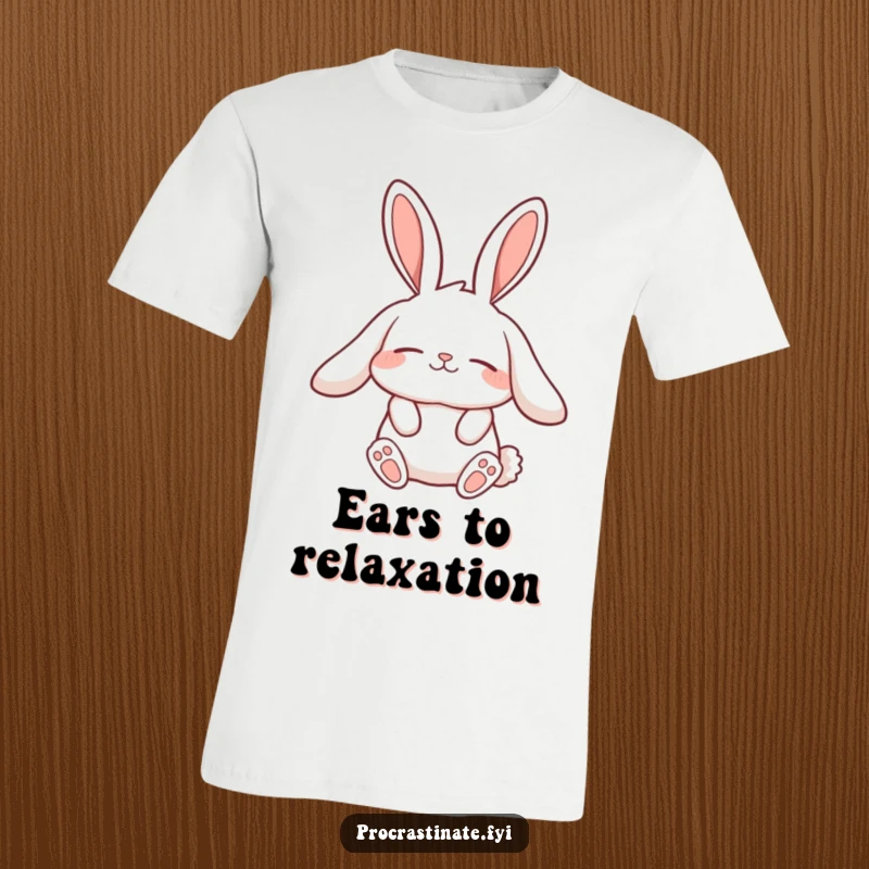 Funny lazy rabbit t-shirt with a character stretching slowly, highlighting its long, relaxed ears for ultimate comfort and chill vibes.