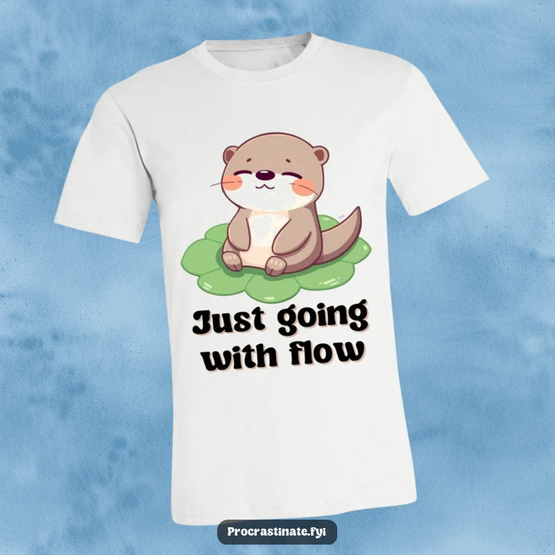 Funny otter t-shirt of a cheerful creature blissfully floating on a lily pad with closed eyes, perfect for chill style.