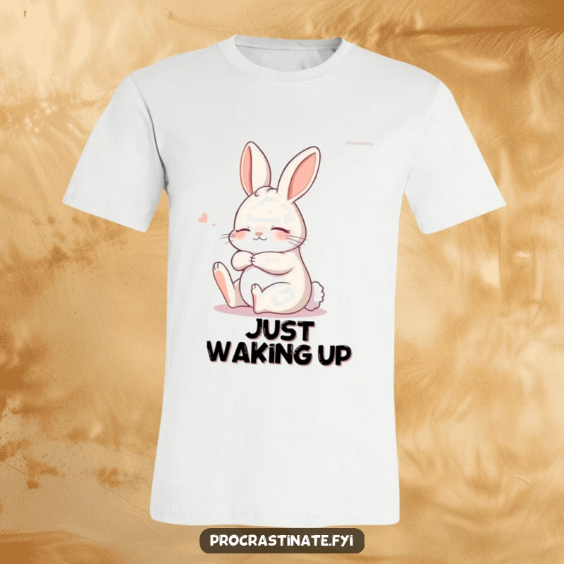 Funny bunny character in a deep sleep, performing a gentle, relaxed stretch, showcasing ultimate morning laziness.