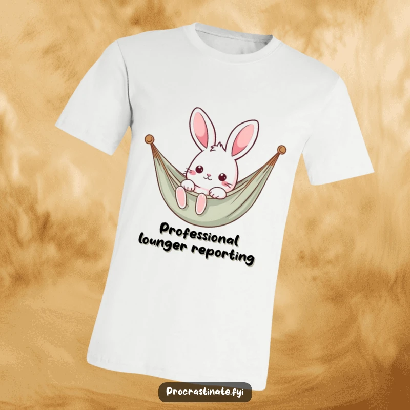 Funny kawaii rabbit blissfully relaxing in a hammock, a funny and comfortable t-shirt design.