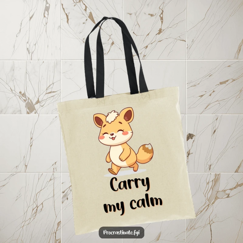 Funny animal character tote bag with a smiling creature enjoying a leisurely stroll with a relaxed gait, a fun and practical item.