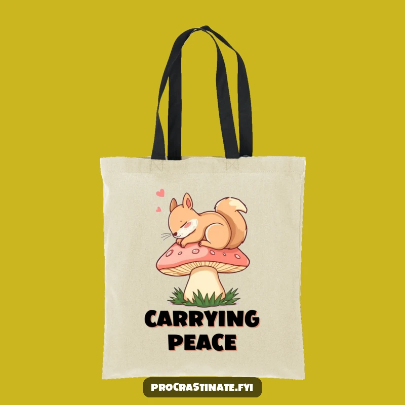 Funny Dozing Squirrel Mushroom Tote Bag: Carry Cozy Woodland Vibes!