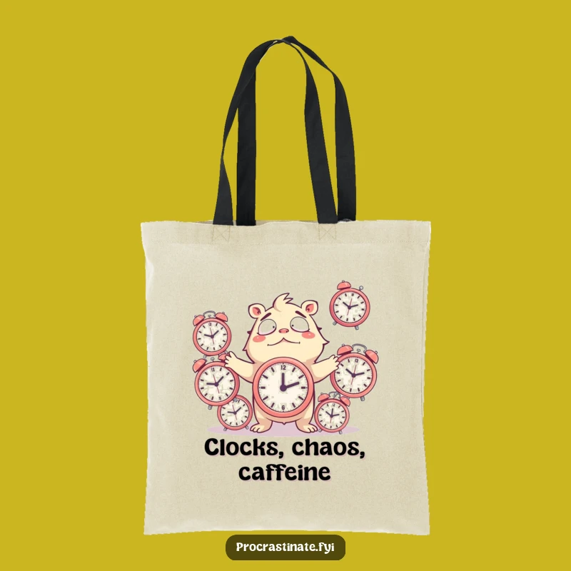 Funny Juggling Clocks Tote Bag: Chaotic Creature, Stylish & Hilarious Carry-All