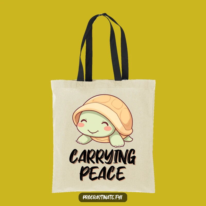 Funny Mellow Turtle Smile Tote Bag, Slow Joyful Carry-All Gift